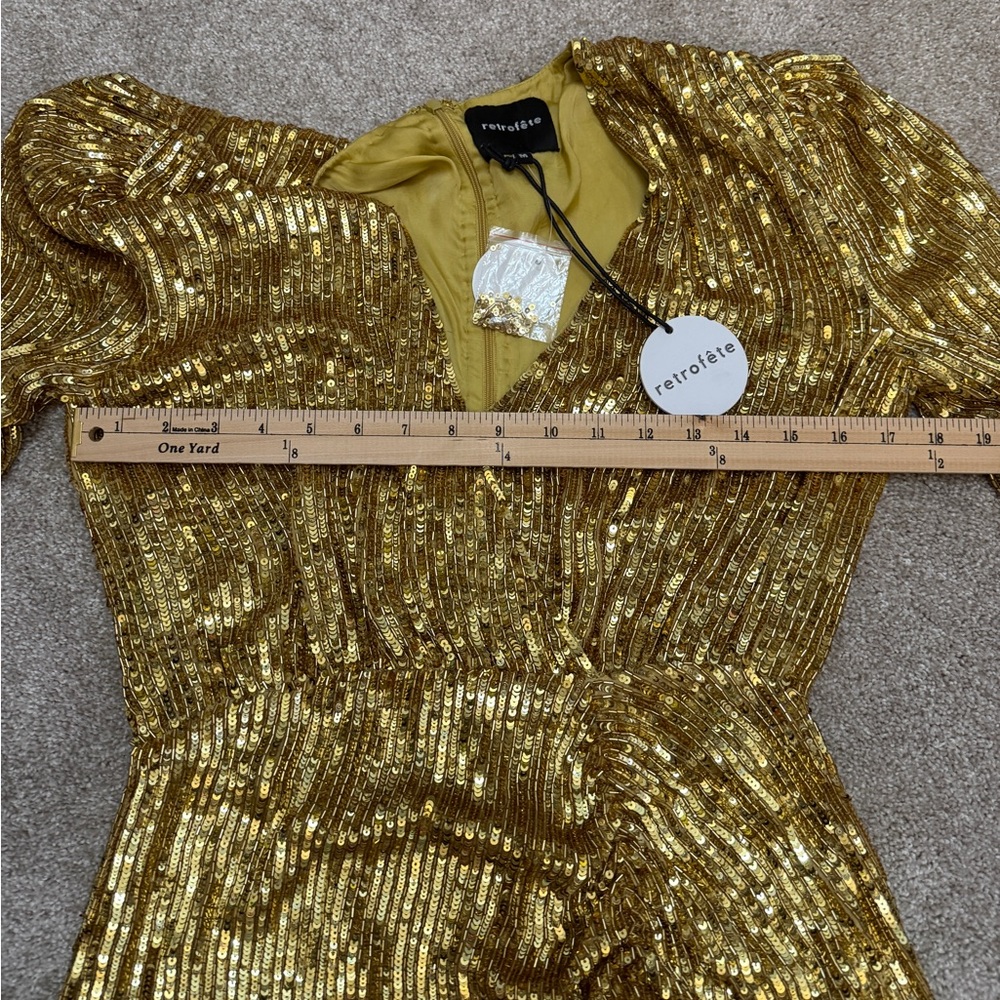 Retrofete Stacey Gold Sequin Beaded Long Sleeve Mini Dress - size S - Gorgeous - Picture 11 of 16